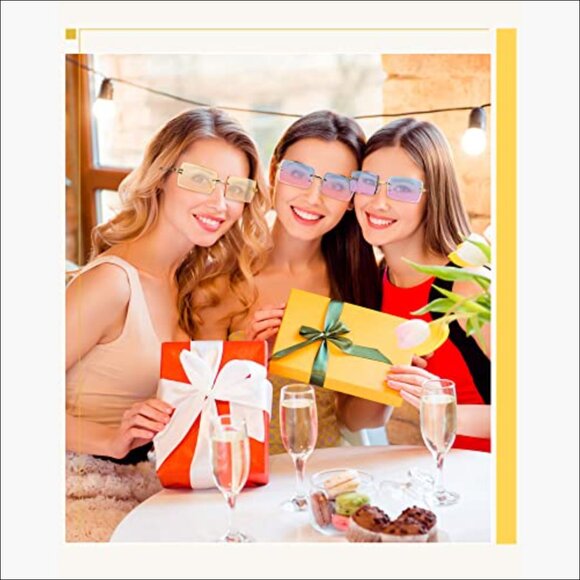 Metal Frameless Rectangle Y2K Sunglasses, 16 Pairs Vintage Retro Style main image 2